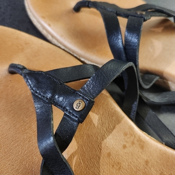 UGG Women's Annice Flip Flop BlackLeather and Jute Size 10 - Picture 7 of 12